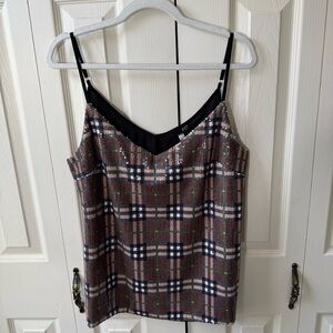 Kut From The Kloth Sequins Plaid Sheer Camisole Womens size Large